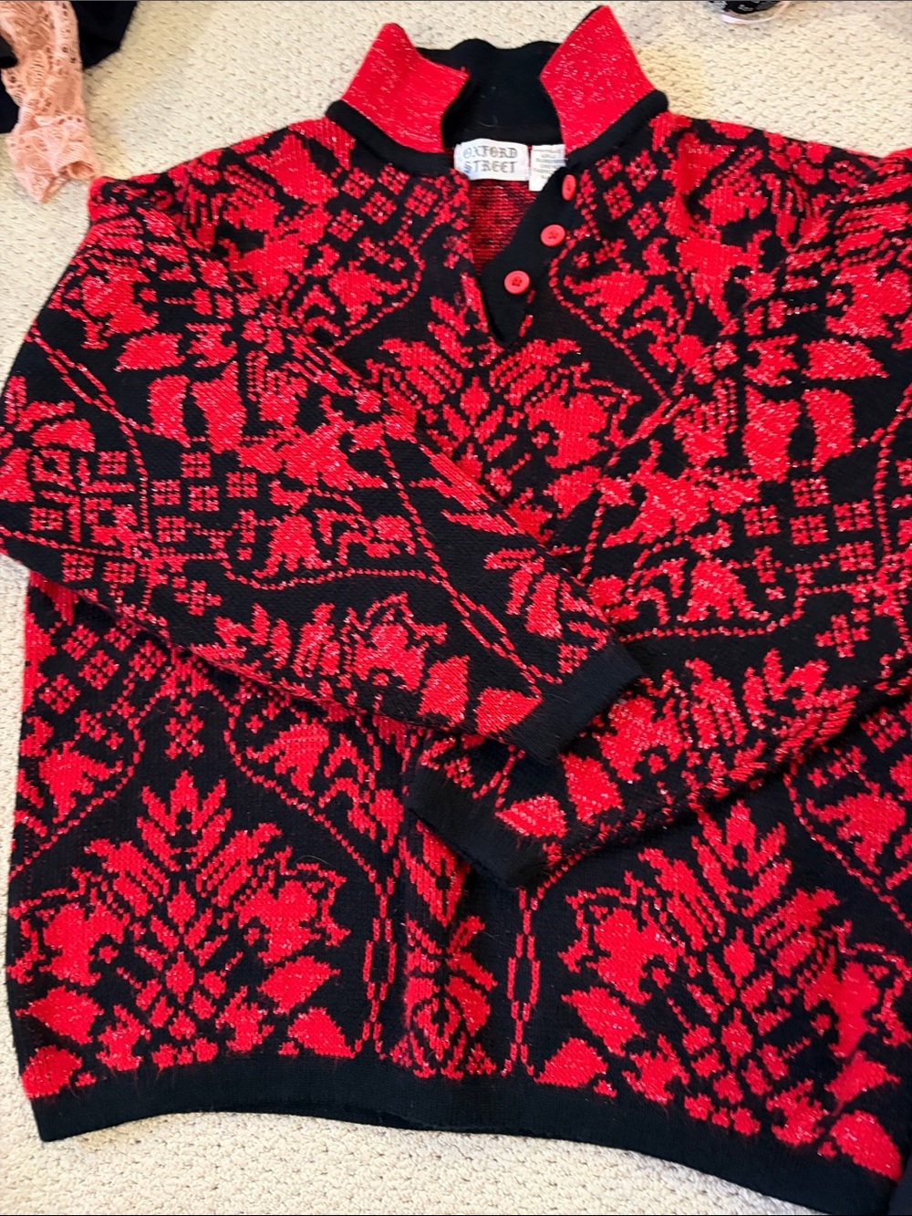 Oxford Red & Black Patterned Knit Sweater